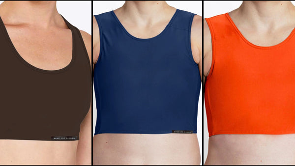 Brown, blue, and orange chest binders from Gaff and Go. 