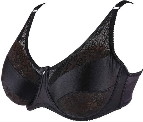 Satin Lace Bra – Black