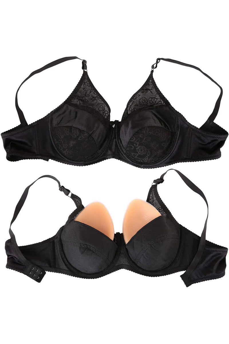 Satin Lace Bra – Black