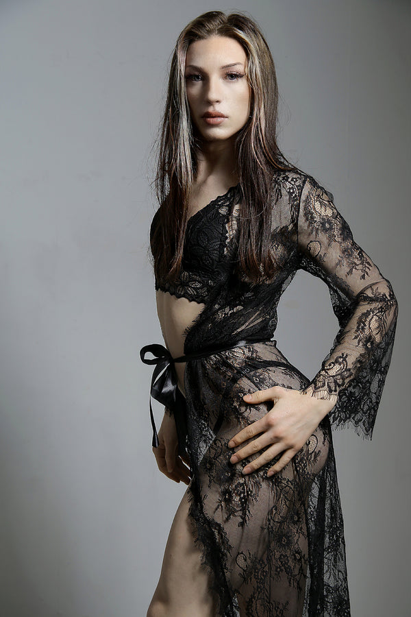 Lace Robe | Trans Lingerie Robe – Black
